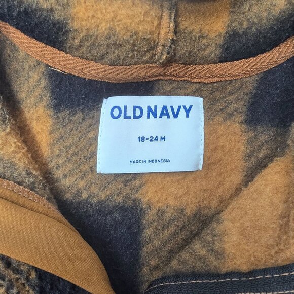 Old Navy Toddler Hooded Pullover Jacket 18-24M Brown & Black Plaid Polyester - Picture 5 of 5